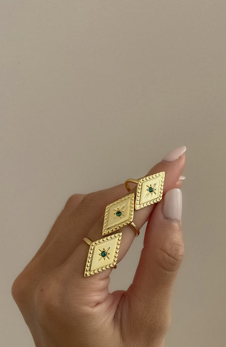 18K Gold Plated Kite Shape CZ Emerald Ring