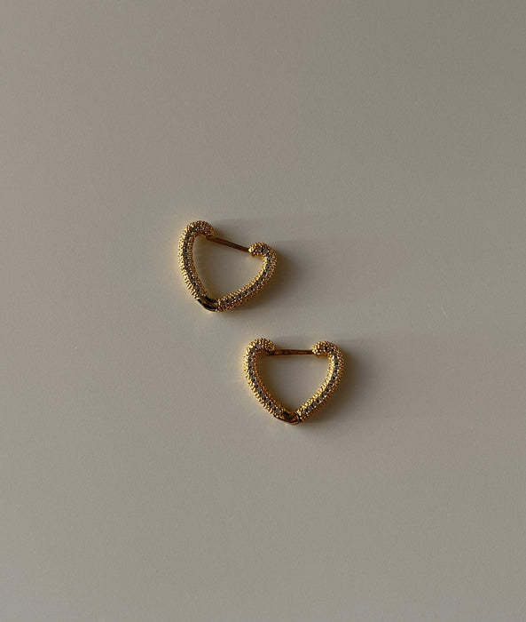 14K Gold Plated Micro Pave Heart Huggies