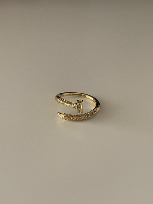 (Slight flaws/Imperfection) 18K Gold Plated Micro Pave Nail Ring