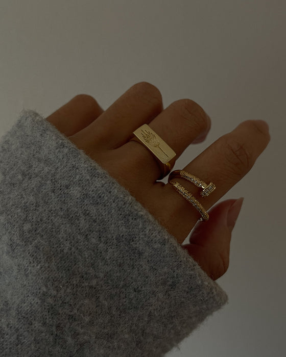 18K Gold Plated Micro Pave Nail Ring
