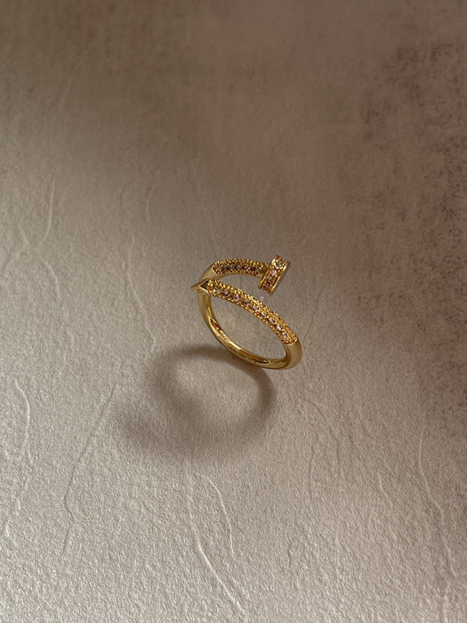 18K Gold Plated Micro Pave Nail Ring